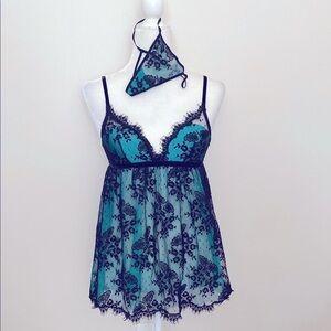 Victoria's Secret Black and Blue Lace Chemise